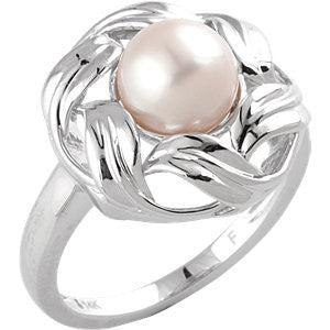 14K White 8mm Freshwater Cultured Pearl Fashion Ring