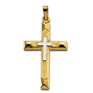 14K Yellow 29x19mm Hollow Cross Pendant