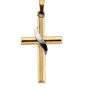 14K Yellow & White 25x16mm Cross Pendant