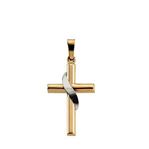 14K Yellow & White 20.5x14mm Cross Pendant