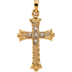 14K Yellow .05 CTW Diamond Hollow Cross Pendant