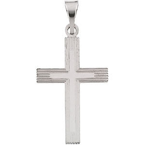 14K White 18x12mm Cross Pendant with Design