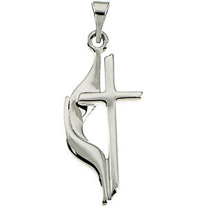 14K White 19x10mm Methodist Cross Pendant