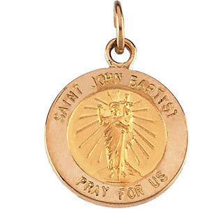 14K Yellow 15mm Round St. John the Baptist Medal