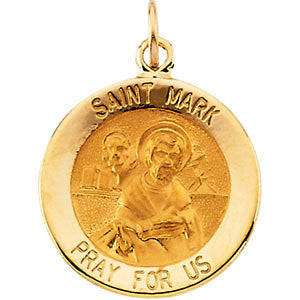 14K Yellow 15mm Round St. Mark Medal