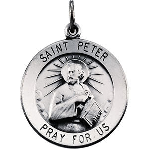 Sterling Silver 22mm Round St. Peter 24" Necklace