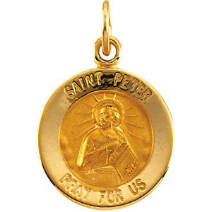 14K Yellow 12mm Round St. Peter Medal