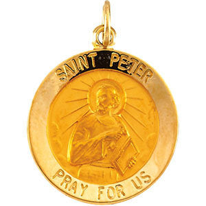 14K Yellow 18mm Round St. Peter Medal