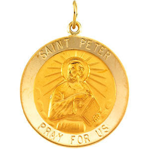 14K Yellow 25mm Round St. Peter Medal