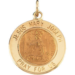 14K Yellow 15mm Round Jesus, Mary and Joseph Medal