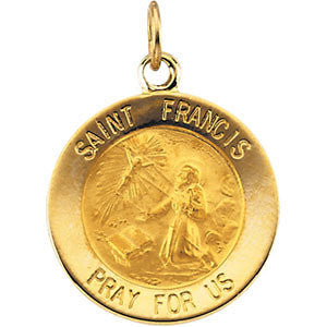 14K Yellow 15mm Round St. Francis of Assisi Medal