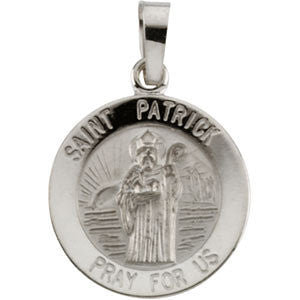 14K White 15mm Round St. Patrick Medal