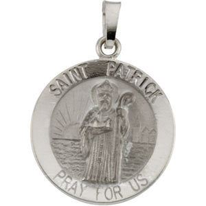 14K White 18mm Round St. Patrick Medal