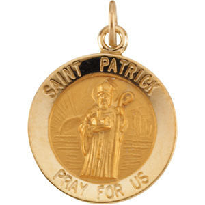 14K Yellow 15mm Round St. Patrick Medal