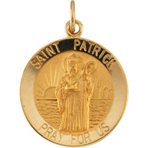 14K Yellow 18mm Round St. Patrick Medal