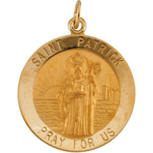 14K Yellow 22mm Round St. Patrick Medal