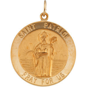 14K Yellow 25mm Round St. Patrick Medal