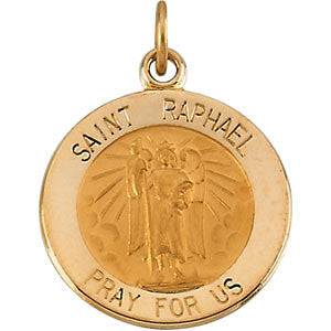 14K Yellow 15mm Round St. Raphael Medal