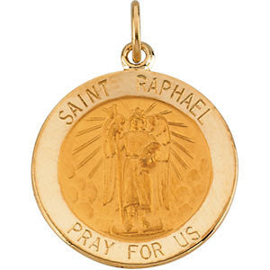 14K Yellow 18mm Round St. Raphael Medal