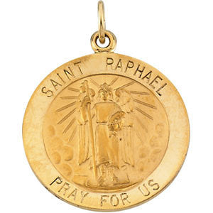 14K Yellow 22mm Round St. Raphael Medal