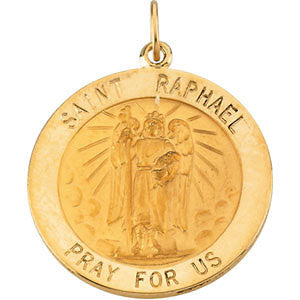 14K Yellow 25mm Round St. Raphael Medal