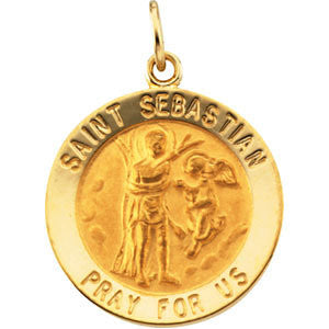 14K Yellow 18.25mm Round St. Sebastian Medal