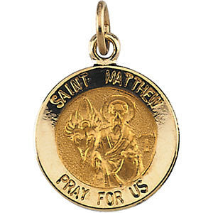 14K Yellow 12mm Round St. Matthew Medal