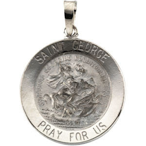 14K White 18mm Round St. George Medal