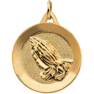 14K Yellow 19mm Round Praying Hands Pendant