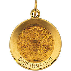 14K Yellow 15mm Round Confirmation Pendant Medal