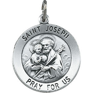 Sterling Silver 22mm Round St. Joseph Medal 24" Necklace