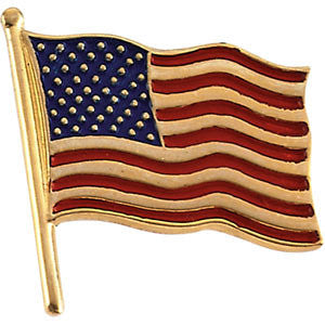 14K Yellow 14.5x14mm American Flag Lapel Pin