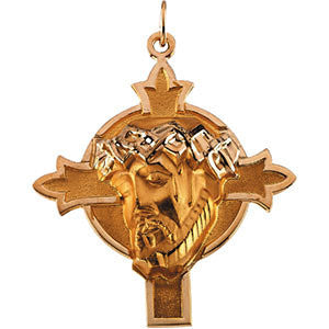 14K Yellow 37x35mm Face of Jesus Pendant