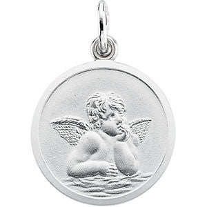 14K White 18mm Angel Medal