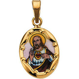 14K Yellow 13x10mm Sacred Heart of Jesus Hand-Painted Porcelain Pendant