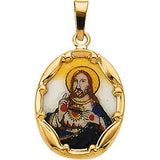 14K Yellow 13x10mm Sacred Heart of Jesus Hand-Painted Porcelain Pendant