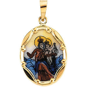 14K Yellow 17x13.5mm Porcelain Scapular Pendant