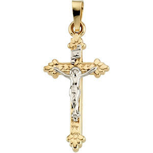 14K Yellow & White 25.5x13.5mm Hollow Crucifix Pendant