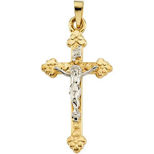 14K Yellow & White 28x17mm Hollow Crucifix Pendant