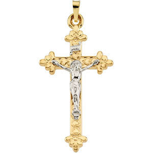 14K Yellow & White 36x22mm Hollow Crucifix Pendant