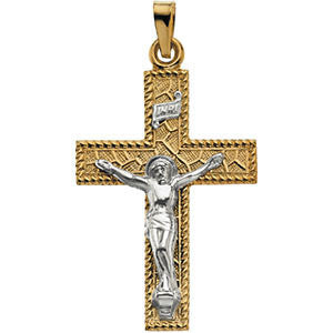 14K Yellow & White 29x20mm Crucifix Pendant