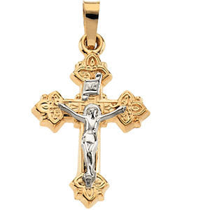 14K Yellow & White 20x16mm Hollow Crucifix Pendant