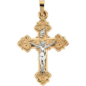 14K Yellow & White 27.5x20.5mm Hollow Crucifix Pendant