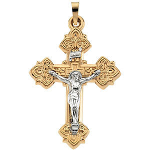 14K Yellow & White 33x25mm Hollow Crucifix Pendant