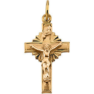 14K Yellow 15x10mm Hollow Crucifix Pendant