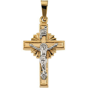 14K Yellow & White 19x13mm Hollow Crucifix Pendant