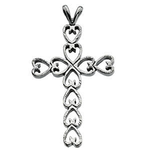 14K White 30x21mm Heart Design Cross Pendant