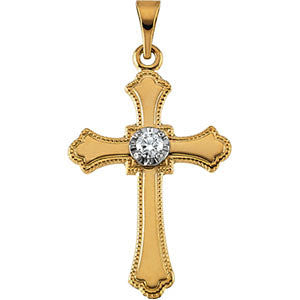 14K Yellow 21x15mm Diamond Cross Pendant