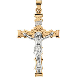 14K Yellow & White 43.5x29.5mm Crucifix Pendant