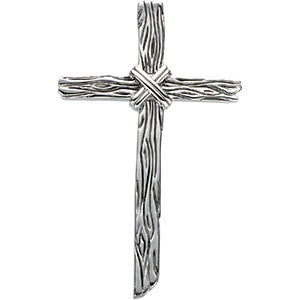 Sterling Silver 50.75x32.25mm Woodgrain Cross Pendant